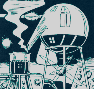 some laboratory glassware, 
vapors issuing forth from a retort