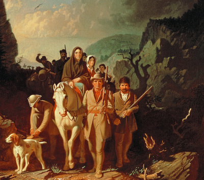 19th c. painting of a group of people walking