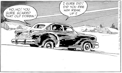 a car, speeding 
away, drawn by Frank Godwin