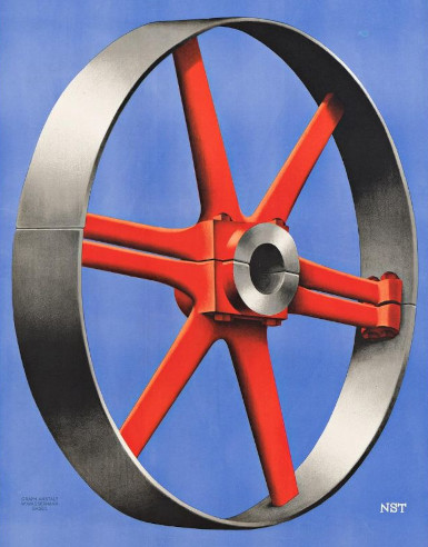 red wheel with six spokes