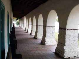 looking down Mission San Juan Bautista's loggia